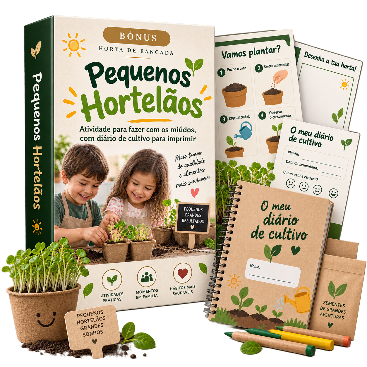 Mockup do bónus Pequenos Hortelãos